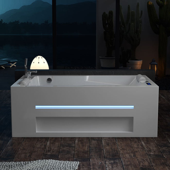 Pre order   EMPV-71JT802 71" L X 42" W X 25" H 71 in. Alcove Massage Thermostatic 2-Person LED Tub With Right Drain