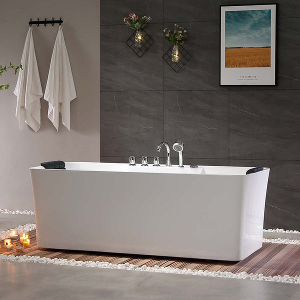 EMPV-59AIS15 59'' L X 29.5'' W X 22'' H 59" Freestanding Whirlpool Rectangle Tub with Center Drain