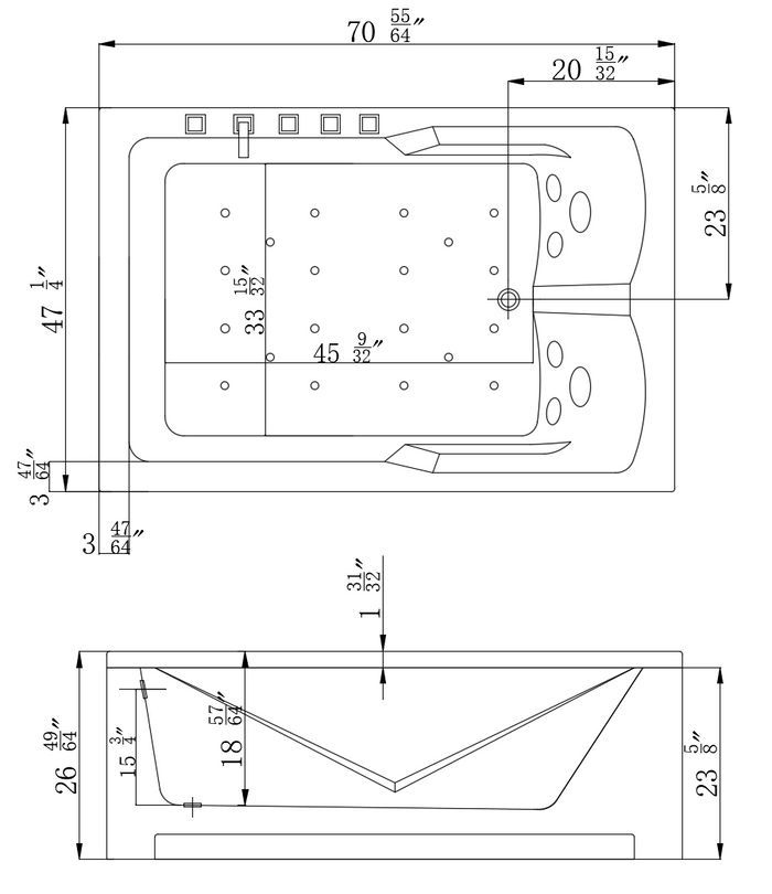 Empava-71JT667B 71 in. Alcove Whirlpool Luxury 2-Person Hydromassage Tub EMPV-71JT667B 71'' L X 47'' W X 26.7'' H