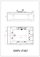 72" Alcove Whirlpool 2-Person LED Tub with Left Drain