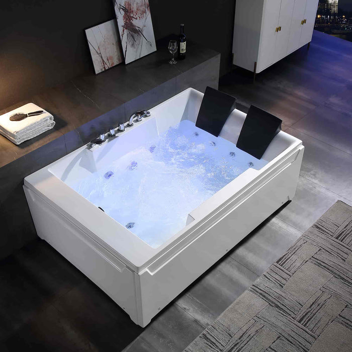 72" Alcove Whirlpool 2-Person LED Tub with Left Drain