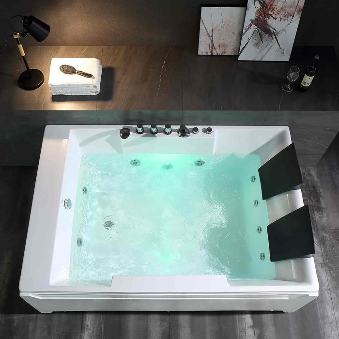 72" Alcove Whirlpool 2-Person LED Tub with Left Drain