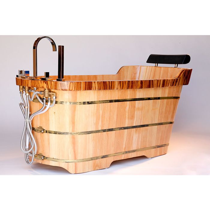 ALFI brand AB1148 59'' Free Standing Wooden Bathtub with Tub Filler