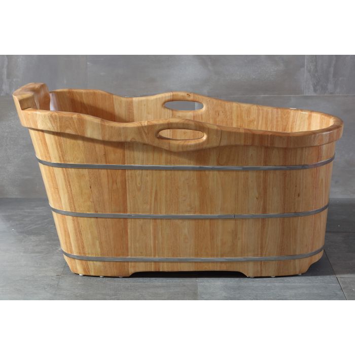 ALFI brand AB1187 57" Free Standing Wooden Soaking Bathtub with Headrest