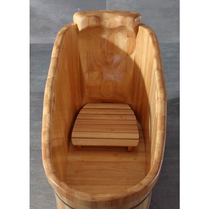 ALFI brand AB1187 57" Free Standing Wooden Soaking Bathtub with Headrest