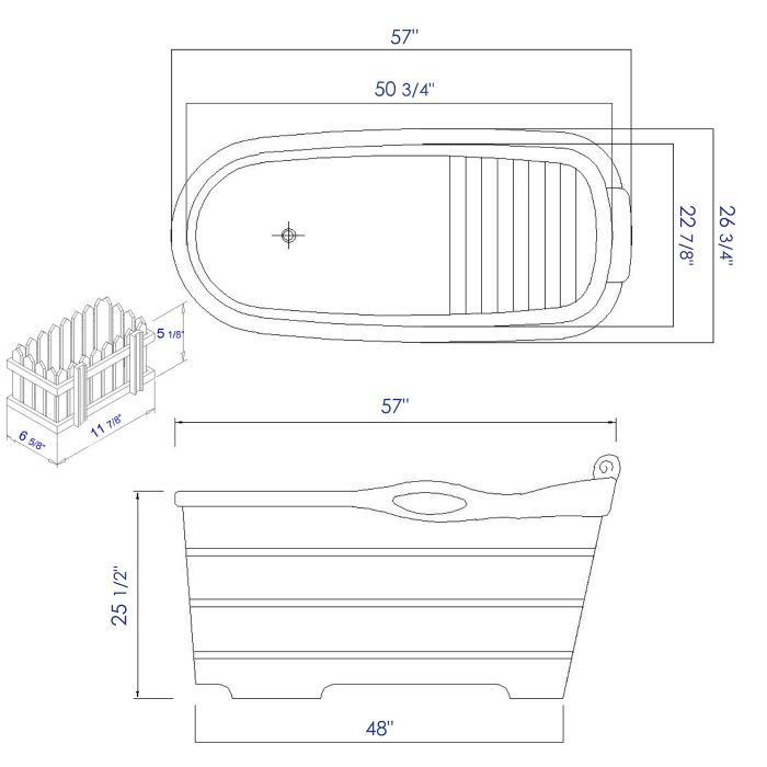 ALFI brand AB1187 57" Free Standing Wooden Soaking Bathtub with Headrest