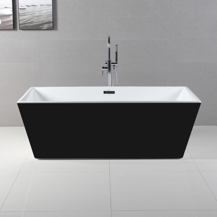 ALFI brand AB8834 59 Inch Black & White Rectangular Acrylic Soaking Bathtub