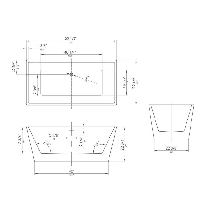 ALFI brand AB8834 59 Inch Black & White Rectangular Acrylic Soaking Bathtub