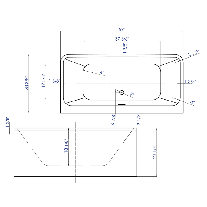 ALFI brand AB8858 59 Inch White Rectangular Acrylic Free Standing Soaking Bathtub exc