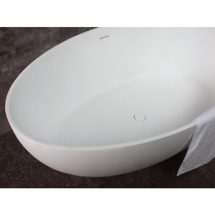 ALFI brand AB9941 67" White Oval Solid Surface Smooth Resin Soaking Bathtub EXC