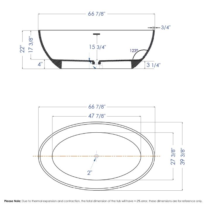 ALFI brand AB9941 67" White Oval Solid Surface Smooth Resin Soaking Bathtub EXC