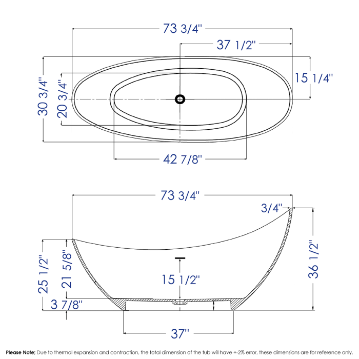 ALFI brand AB9951 73" White Solid Surface Smooth Resin Soaking Slipper Bathtub  EXC