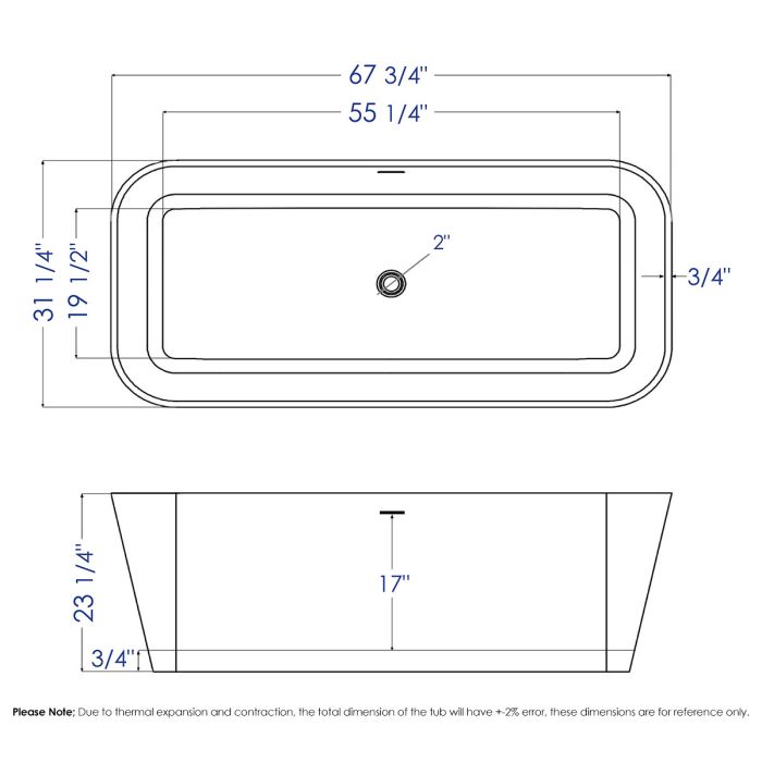 ALFI brand AB9952BM 67" Black & White Matte Rectangular Solid Surface Resin Soaking Bathtub