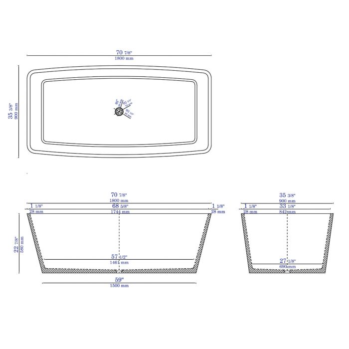 ALFI brand ABCO71TUB 71" Solid Concrete Rectangular Freestanding Bathtub