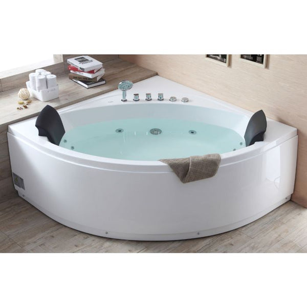 EAGO AM200 5' Rounded Modern Double Seat Corner Whirlpool Bath Tub with Fixtures EXC