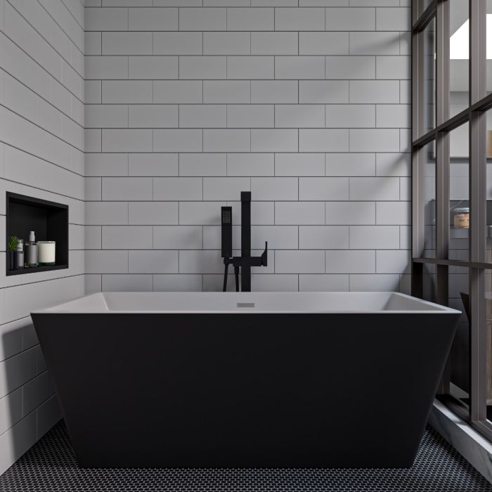 ALFI brand AB8834 59 Inch Black & White Rectangular Acrylic Soaking Bathtub