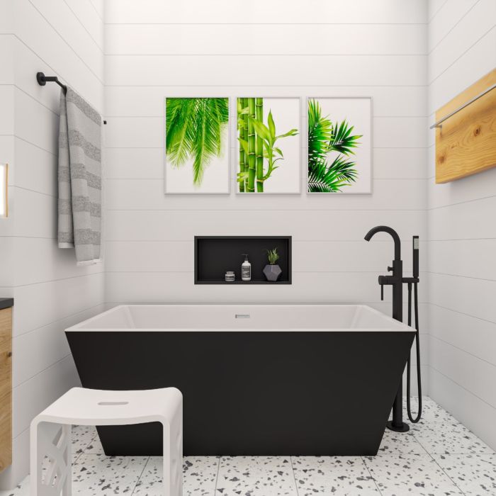 ALFI brand AB8834 59 Inch Black & White Rectangular Acrylic Soaking Bathtub