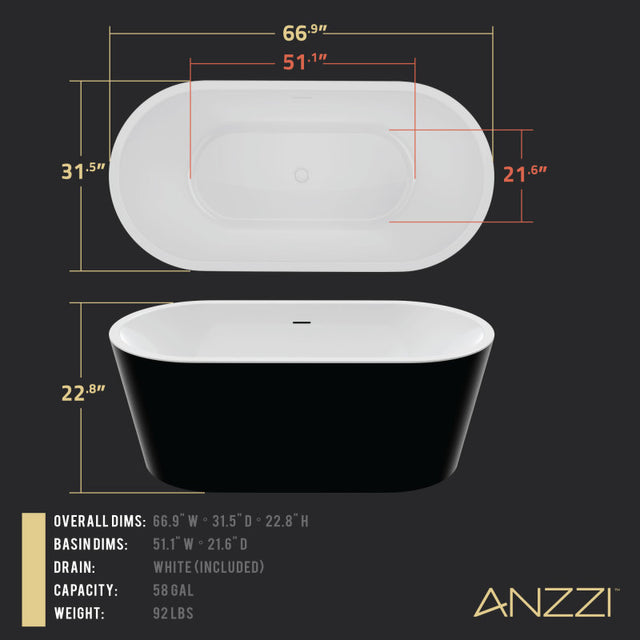 Chand 67 in. Acrylic Flatbottom Freestanding Bathtub in Black