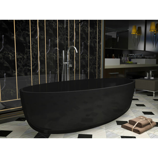 Opal 67 in. One Piece ANZZI Stone Freestanding Bathtub in Translucent Midnight Black